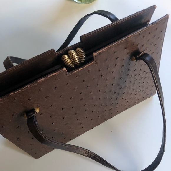 sophisticated chocolate brown leather hard shell shoulder/hand bag - Picture 14 of 16